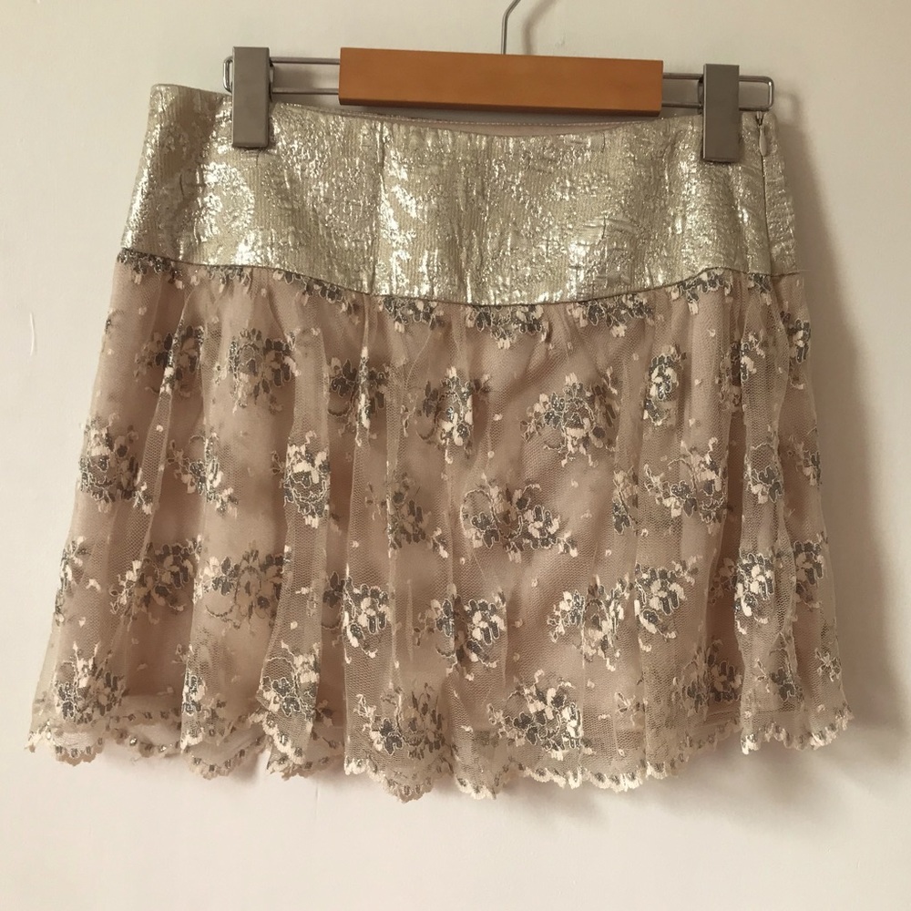 MARCIANO LACE MESH NUDE MINI SKIRT XS
